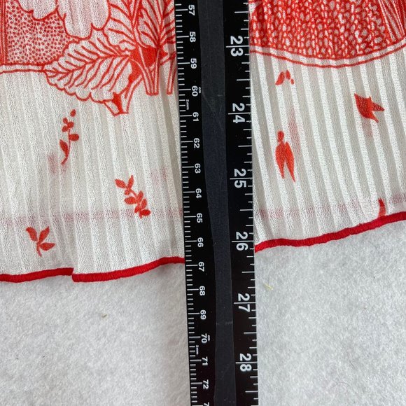 Vintage SUNNY SOUTH Womens 14 Red White Floral Flutter Sleeve Hawaiian Blouse - Picture 7 of 9